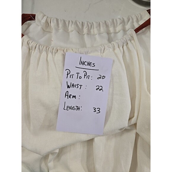 Handmade White Linen Shift Womens Lge Halter Brown Strap Peasant Resortwear - Picture 7 of 7